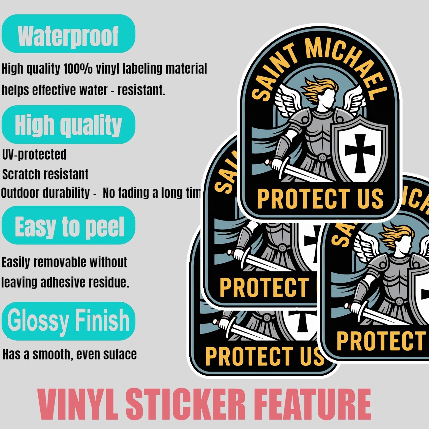 Saint Michael Protect Us Stickers: Catholic Vinyl Decals – 4PCS