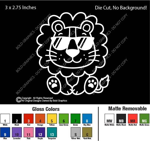 3" Baby Lion Sunglasses Zoo Decal Vinyl Sticker Friendly Wild Animals Pals Leo