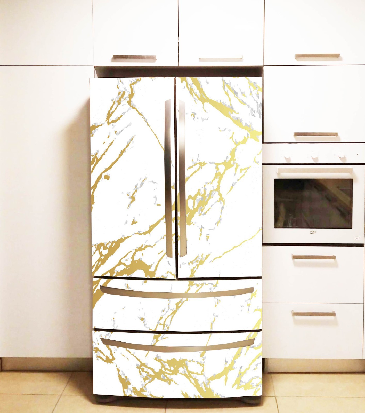 Luxury Marble Fridge Wrap, Modern Kitchen Transformation