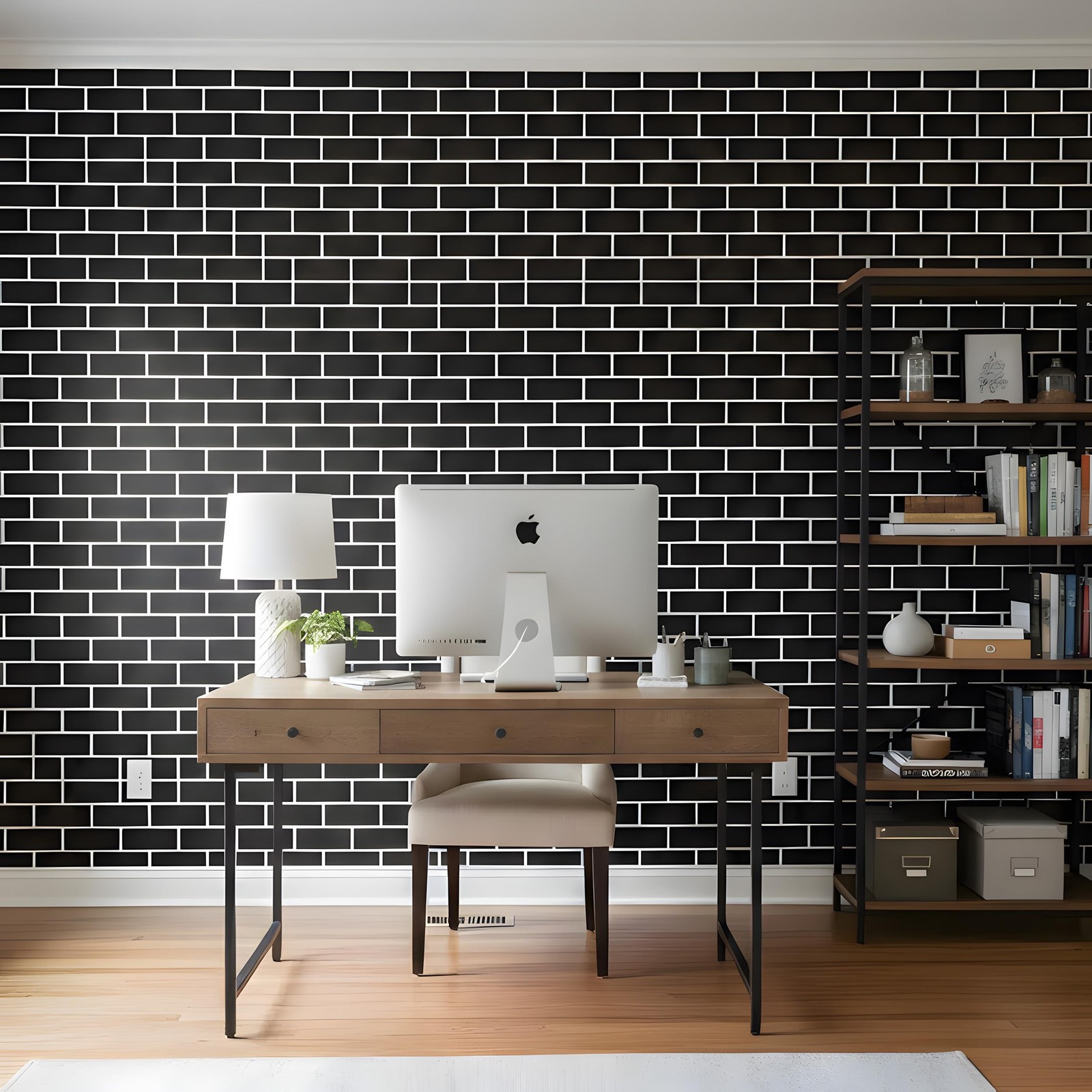 Black Brick Peel and Stick Wallpaper 17.7 x 196.8 Inch Faux Subway Tile Patte…