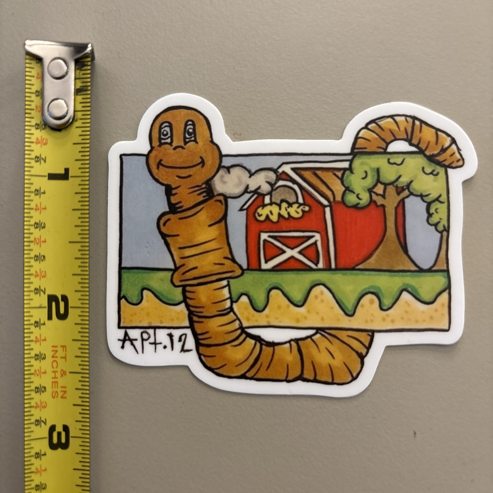 Earth Worm Bill (Sticker Is Dishwasher Safe) Cartoon Farm / Original Sketch Art