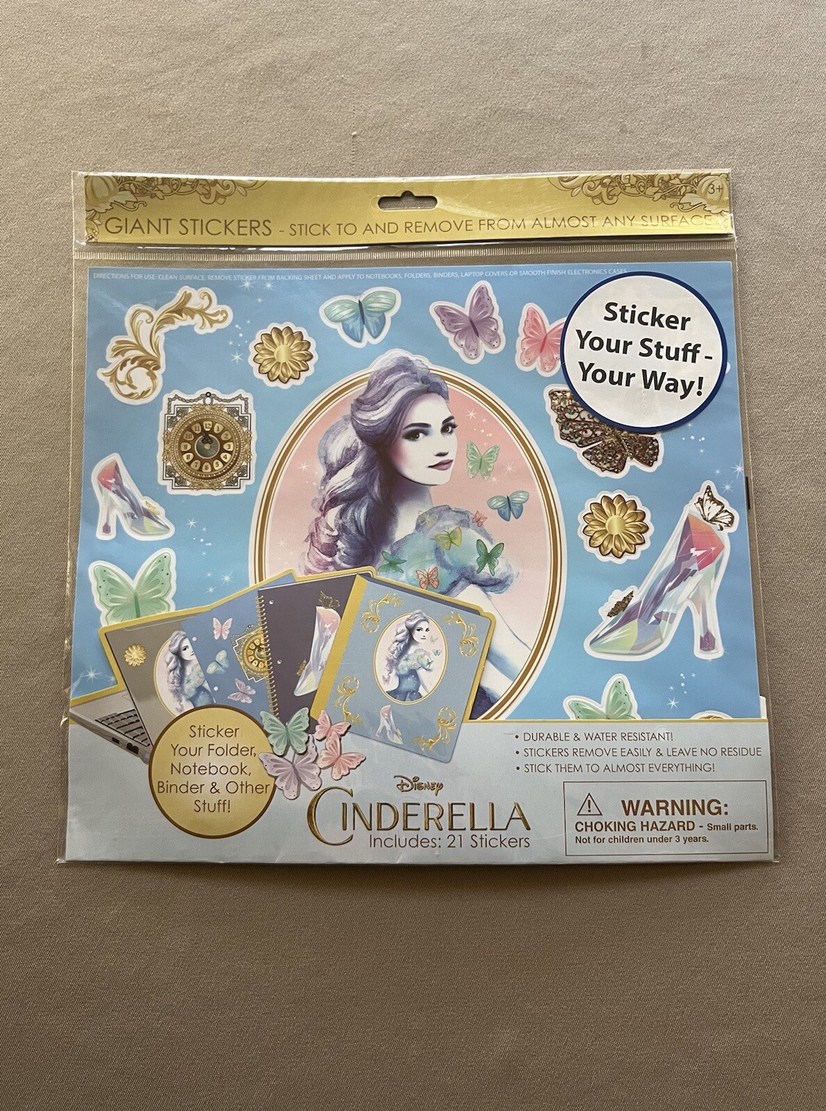 1 Giant Sheet Cinderella Stickers~Sheet: 10 1/2” X 11 3/4” & Has 21 Stickers~New