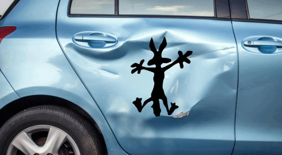 XL (extra large) Wile E Coyote Hitting Wall Splat Wiley Vinyl Decal Sticker