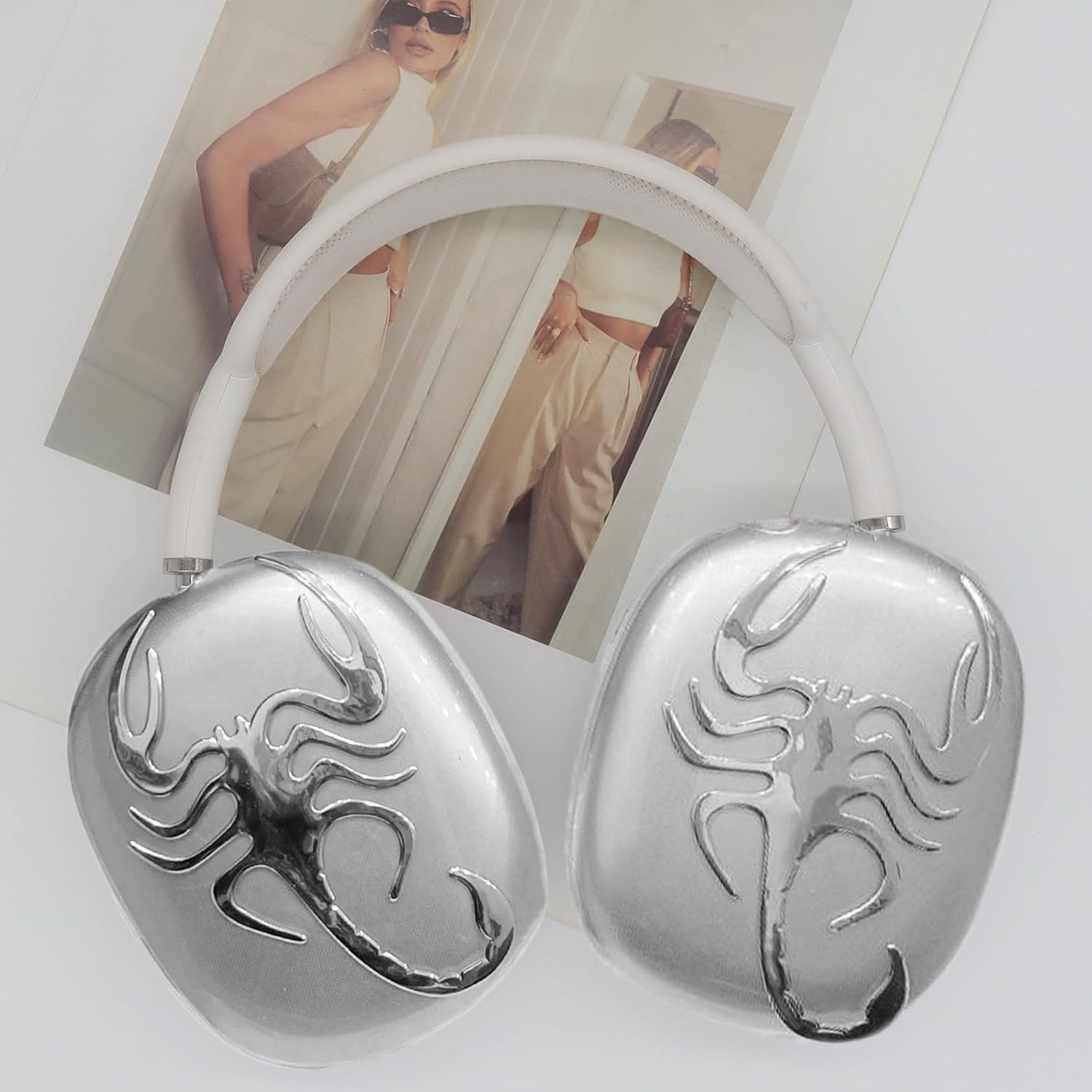 2 Pcs 3D Scorpion Emblem Metal Chrome Stickers for AirPod Max Universal