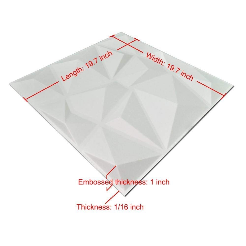 Pack of 12 Elegant 3D Pyramid PVC Wall Panels in Snow White – 19.7"x19.7"