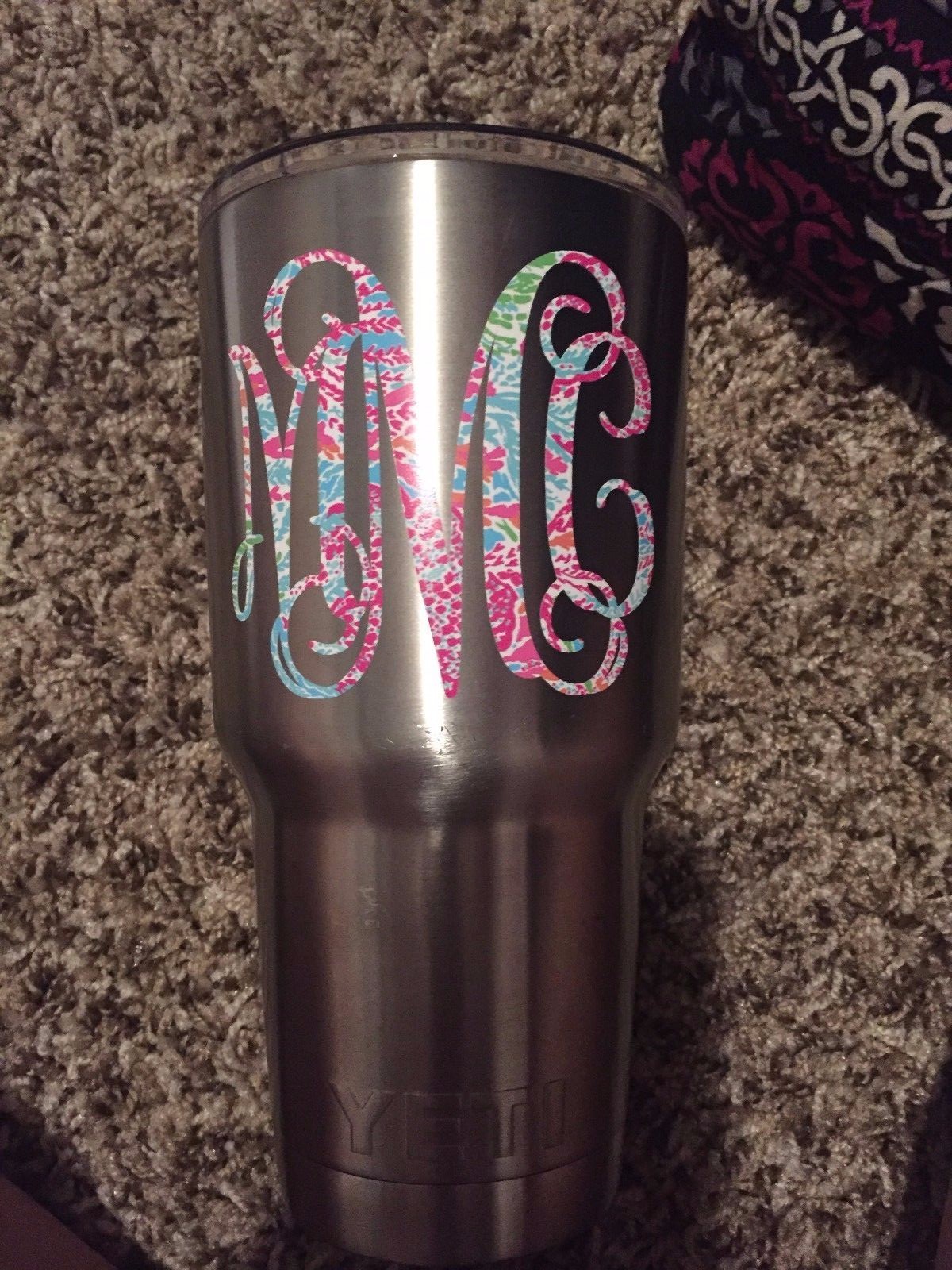 Lilly Patterned Vine Circle Monogram Name Decal Sticker for YETI Tumbler Cooler