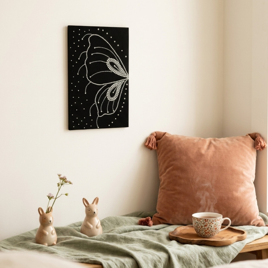 Handmade Pearl Butterfly Wall Art – 3D Beaded Mosaic Decor on Wood – Handcrafted