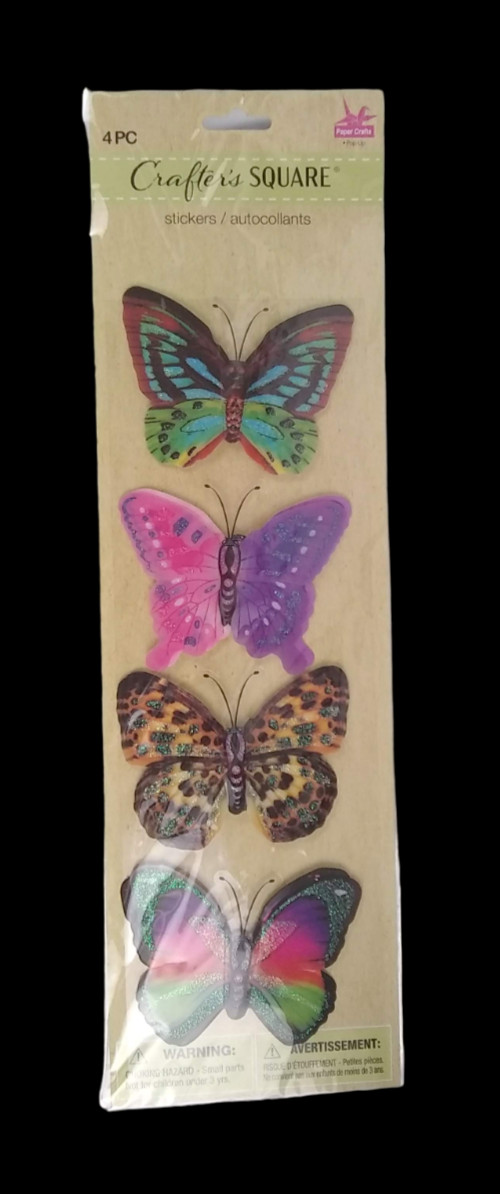 Butterflies Pop-Up Stickers Crafter's Square 4 pc Colorful 3D Butterfly Glitter