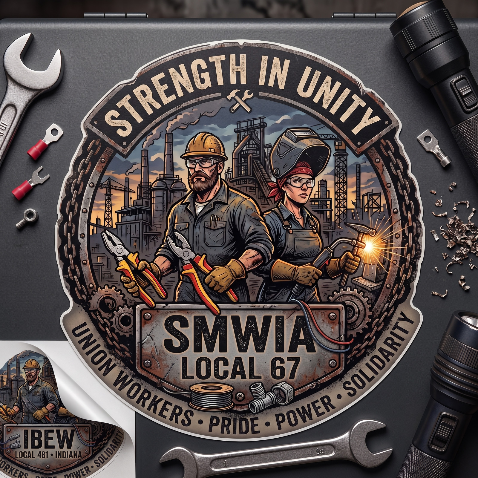 Custom UNION PRIDE Sticker Personalized Local Number Hard Hat Toolbox Decal Gift