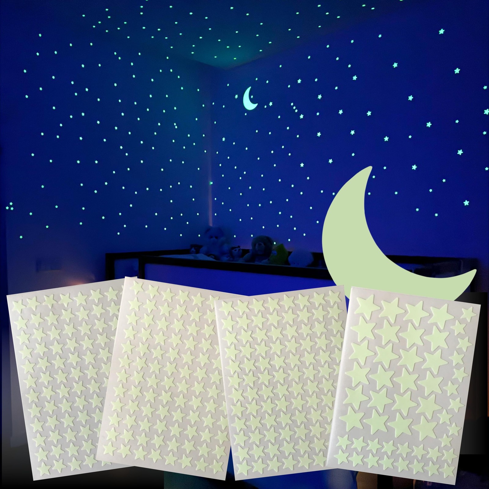 FFL DREAMS Glow in The Dark Stars and Moon, Realistic No Dots Green