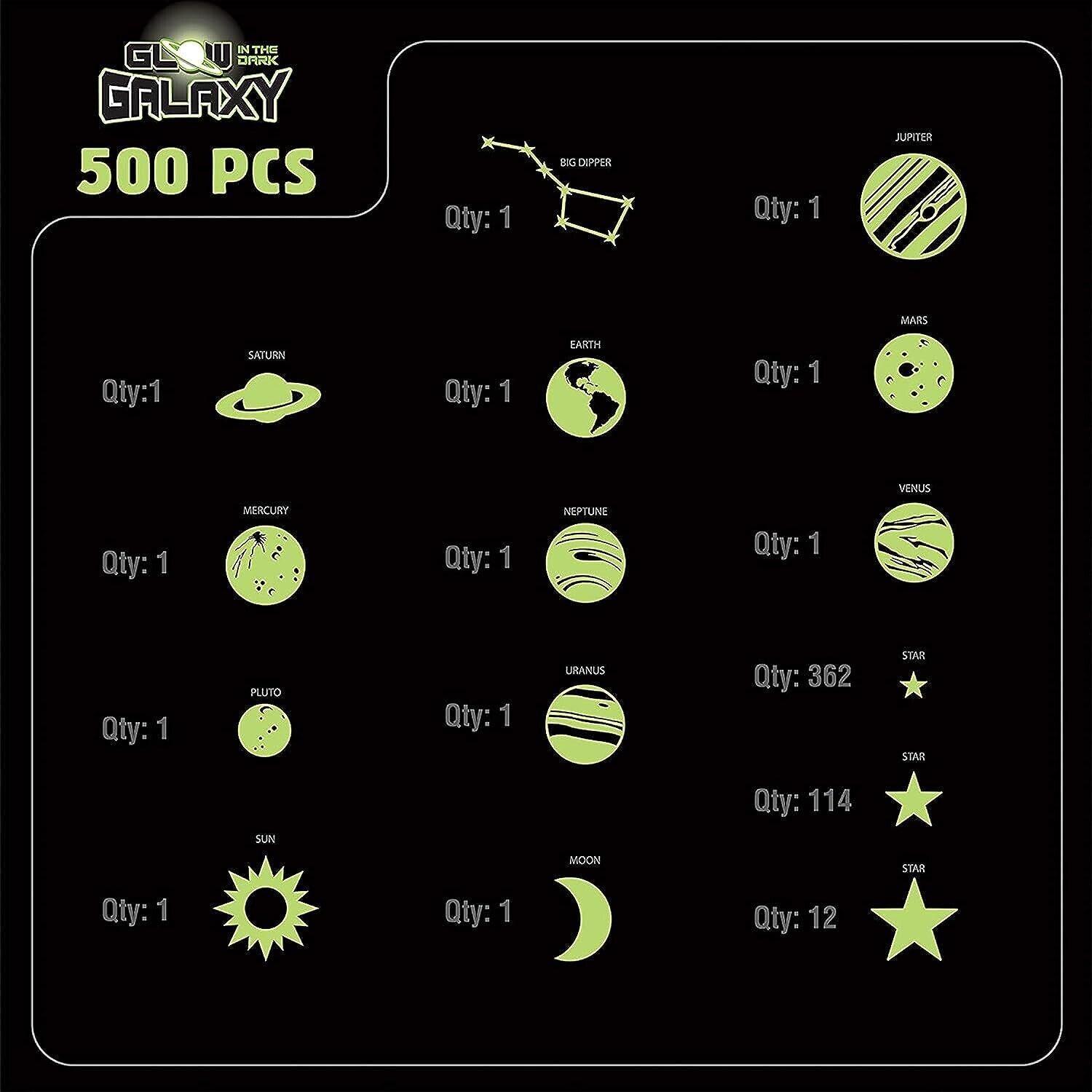 Glow in the Dark Stars for Ceiling, 500-count, Largest Ceiling Glow Stars Assort