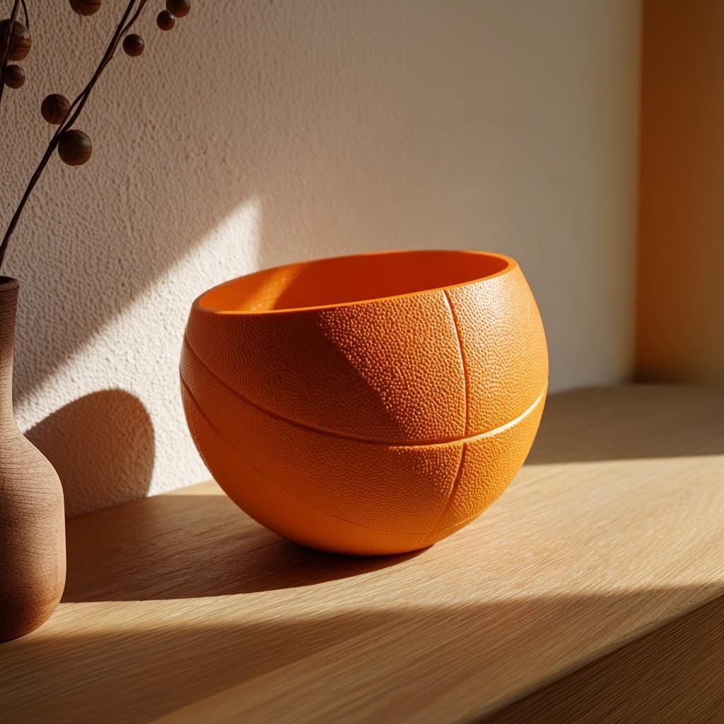 3D Printed Basketball Bowl Candy Dish | Modern Orange Sports Decor Centerpiece