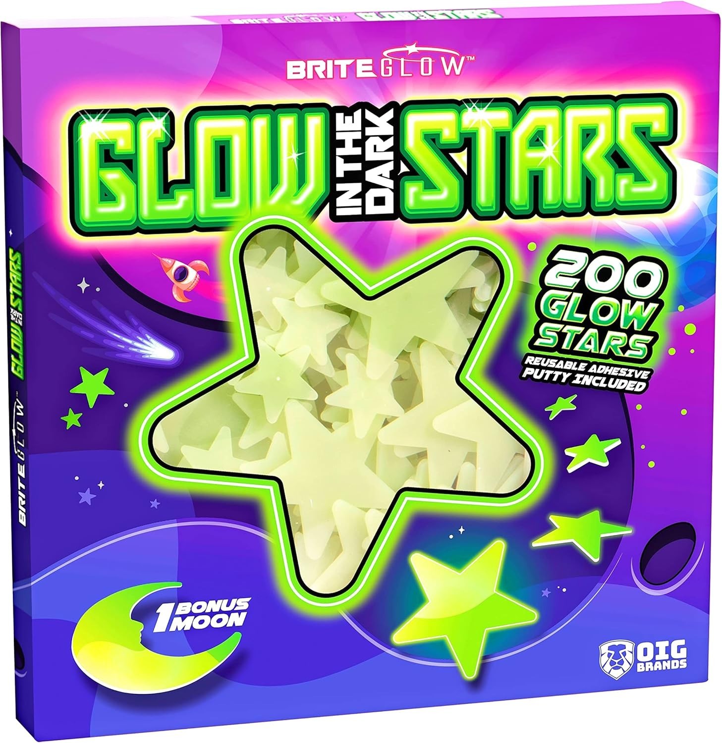 Ultra Bright 200 Pcs Glow in the Dark Star Stickers with Moon – Kids Night Decor
