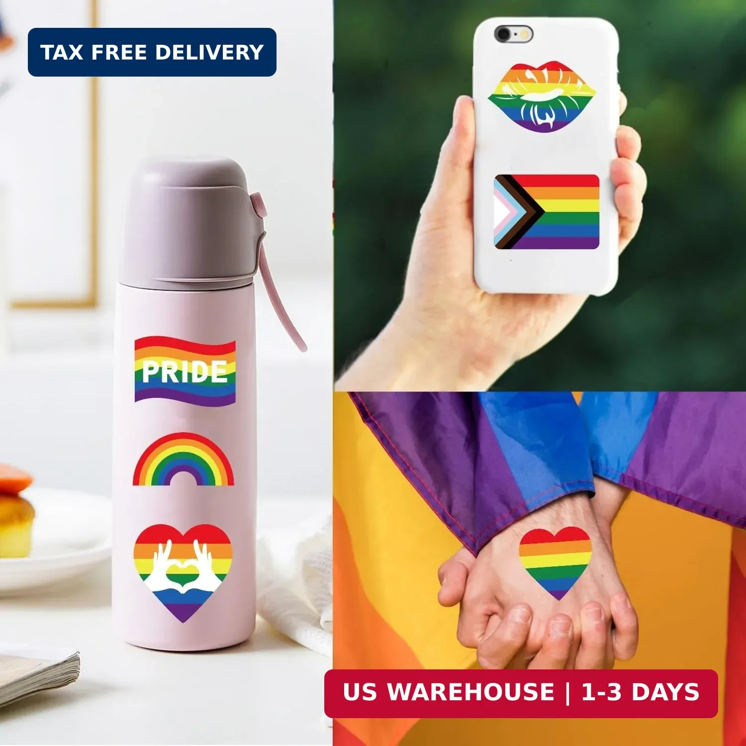 1000 Pcs Gay Pride Stickers, Progress Pride Rainbow Heart Stickers for Gay Lesbi