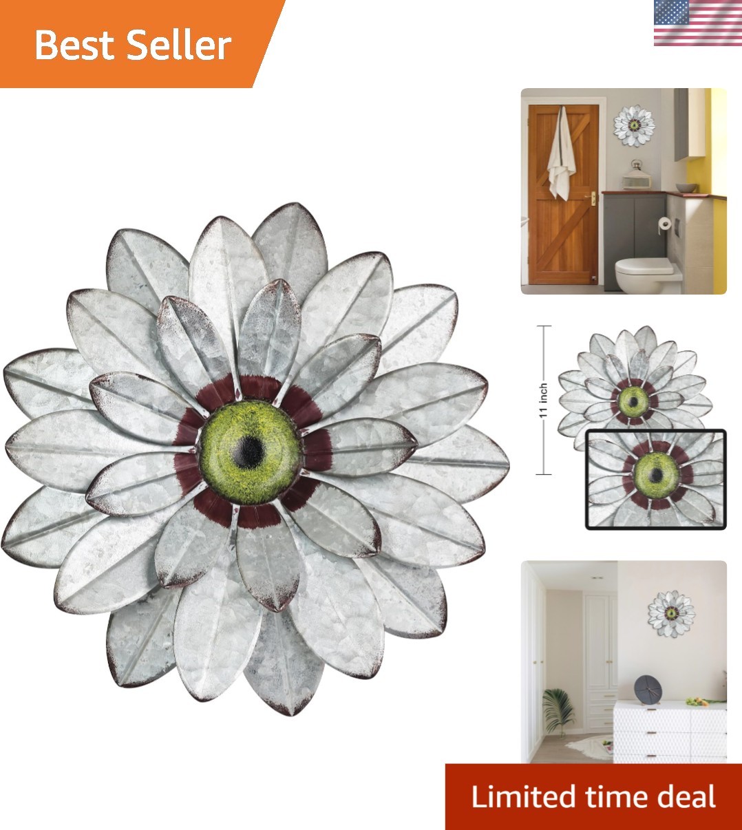 Hand-Painted 11" Boho Metal Flower Wall Art – Perfect for Rustic Decor Lovers
