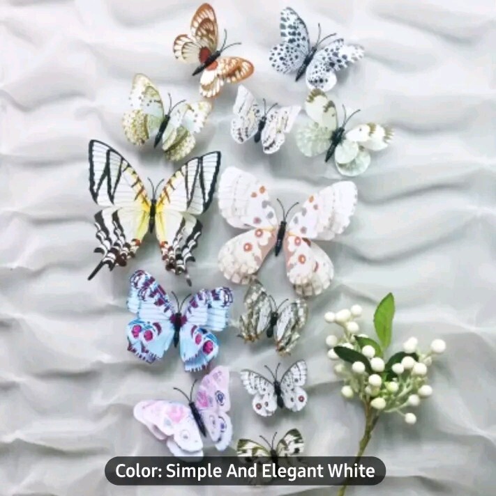 3D Magnetic Butterfly Wall Sticker Reusable PVC 12 Pack WHITE Butterflies Asst