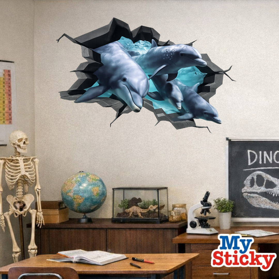 3D Pop Art Dolphin Wall Decal MySticky Ocean Breakthrough Marine Decor Sticker