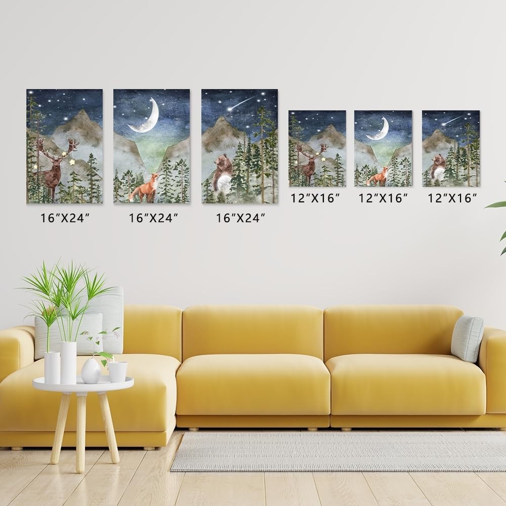 SKYSUKEY Boho Nursery 12 in x 16 (3 Pieces), Dark Blue Star Night Animal