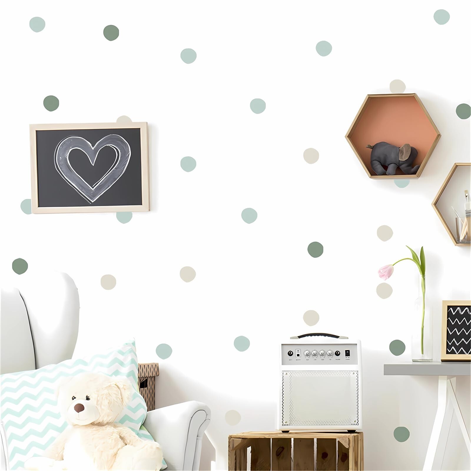 Gray Light Green Light Brown Polka Dot Wall Stickers, sacinora DIY Circle Wal…