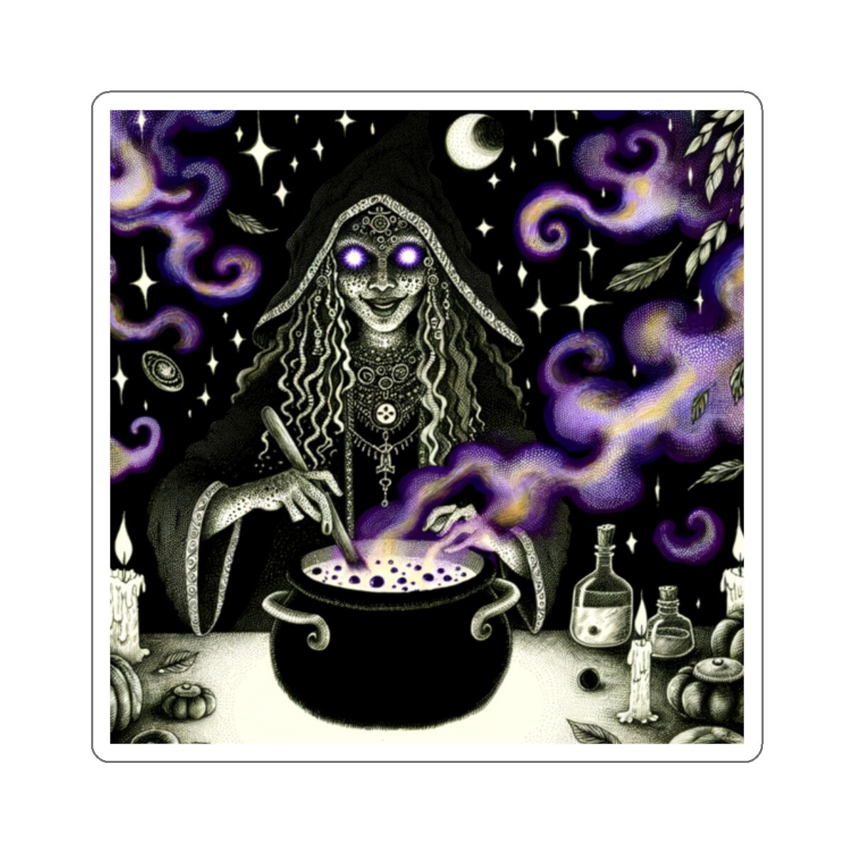 Sticker Witch Potion Candles Ink Art 2×2 3×3 4×4 6×6