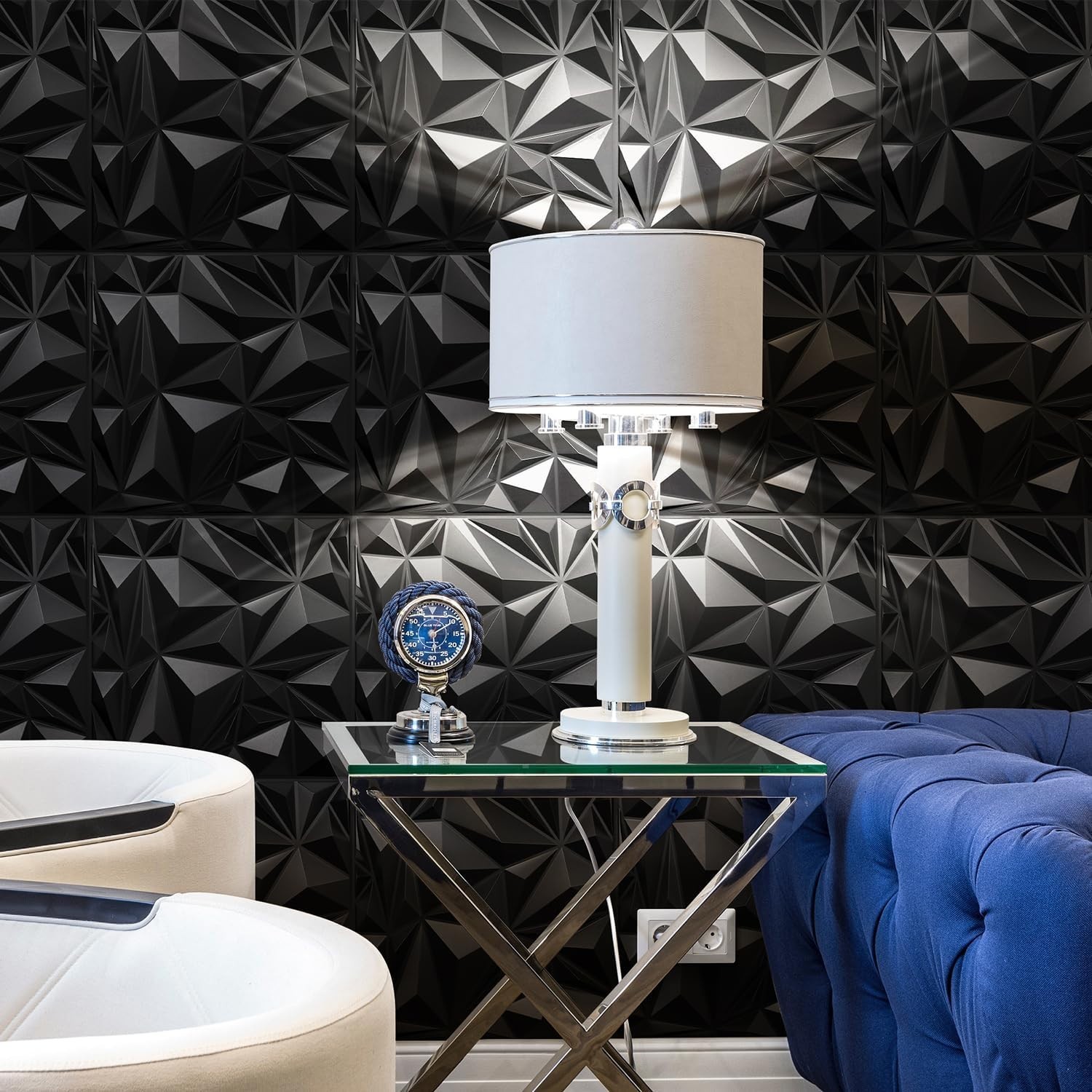 NEW 12 Pack 3D Wall Panels Black Diamond Accent Wall Decor 19.7in