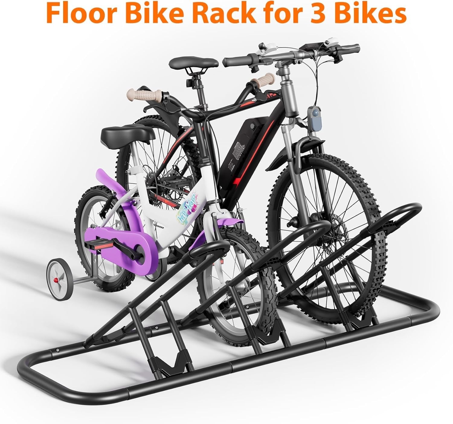 3-Bike Floor Rack for Garage & Outdoor – Ideal for Mountain, Road & Kids Bikes