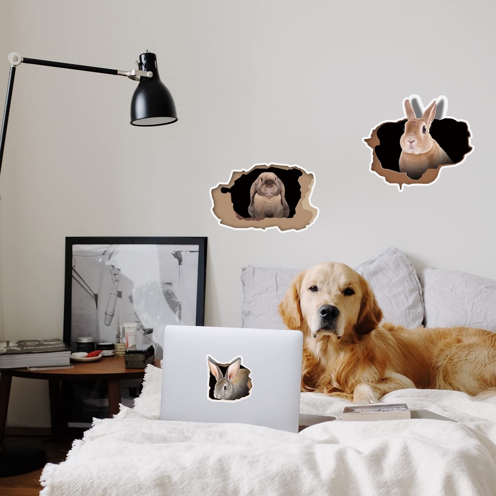 4 Pieces 3D Wall Stickers,Realistic Rabbit Stikers,Hole Wall Rabbit in A Hole…