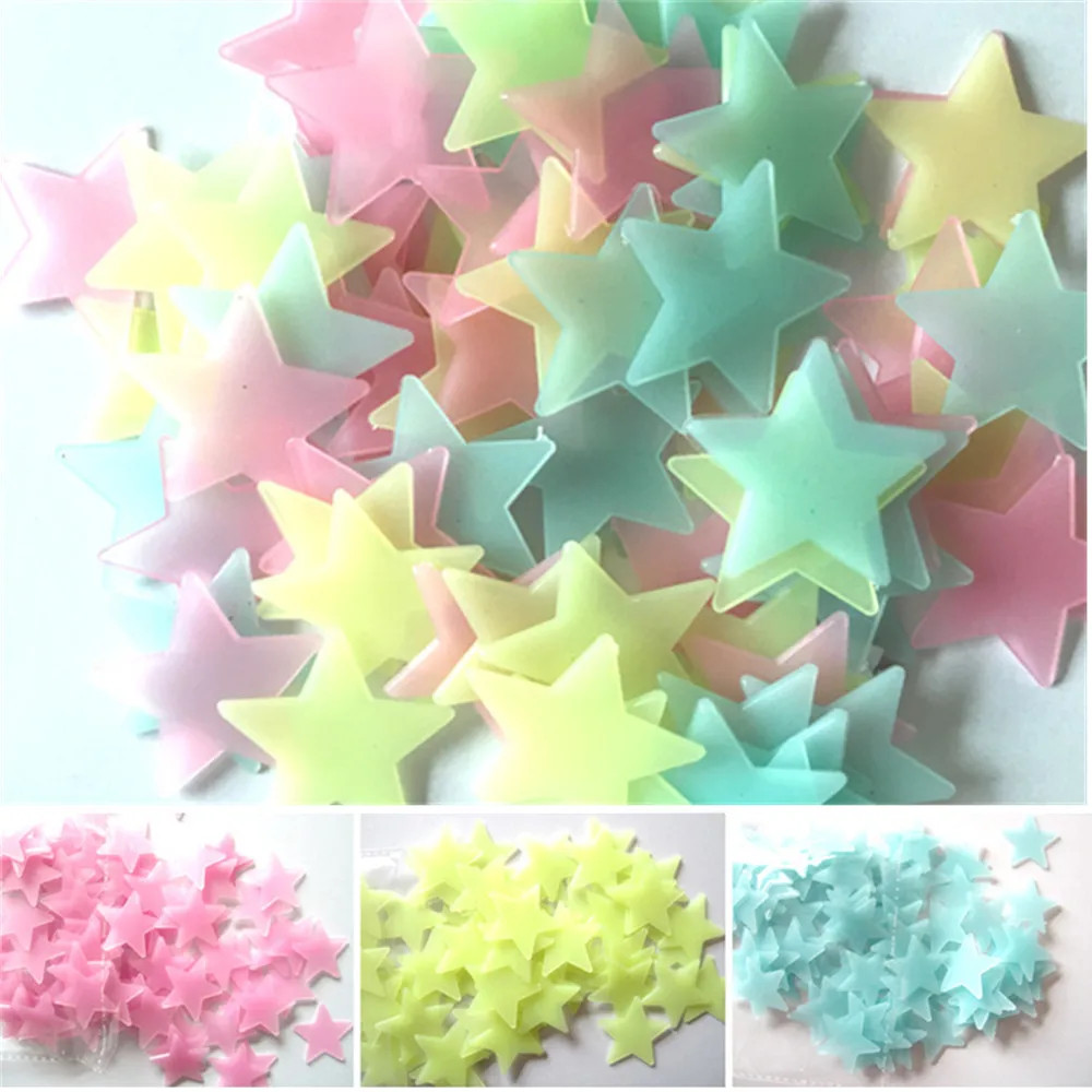 Multicolor 3D Glow in the Dark Star Wall Stickers 10 Pack Random Color Stars -US