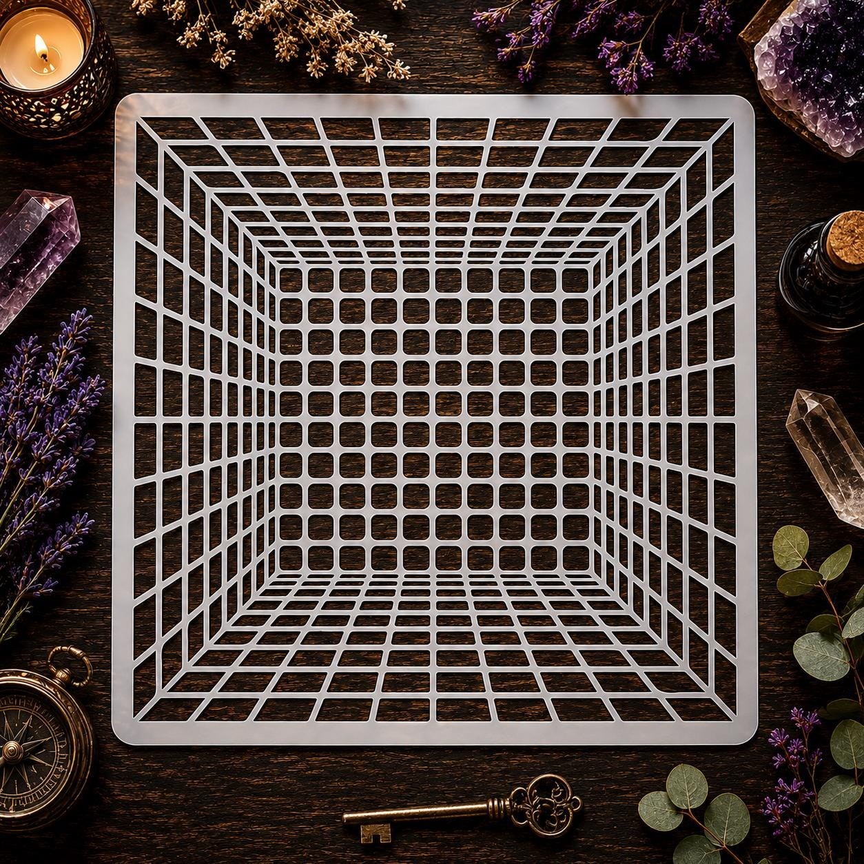 3D Grid Stencil Durable Mylar Laser Cut Optical Illusion Geometric Pattern