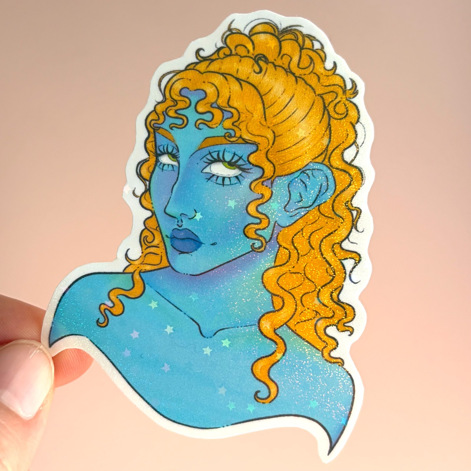Fantasy Character Portrait Sparkle Vinyl Sticker 3” Original Art – graveshrug