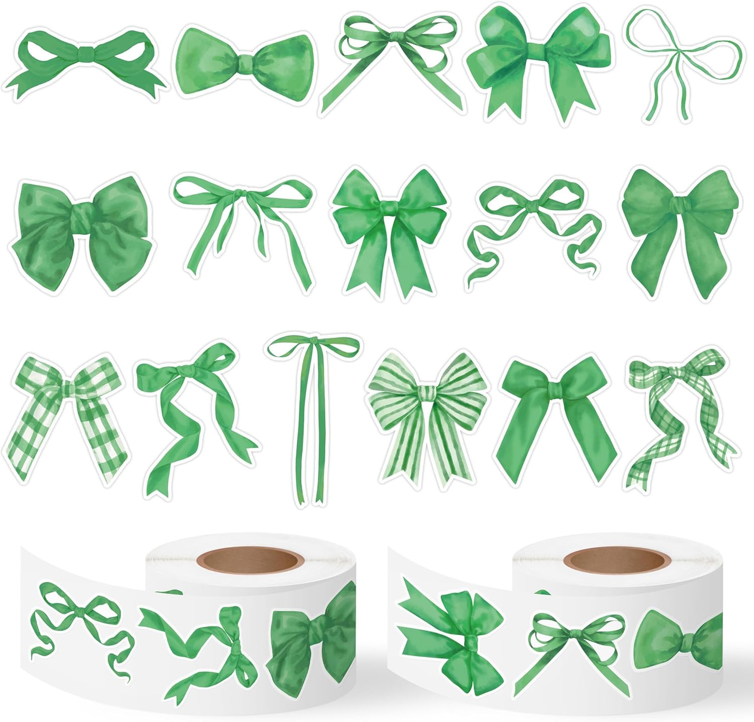 Spring Green Bow Roll Stickers – 1000 Pcs Waterproof Vinyl Decals
