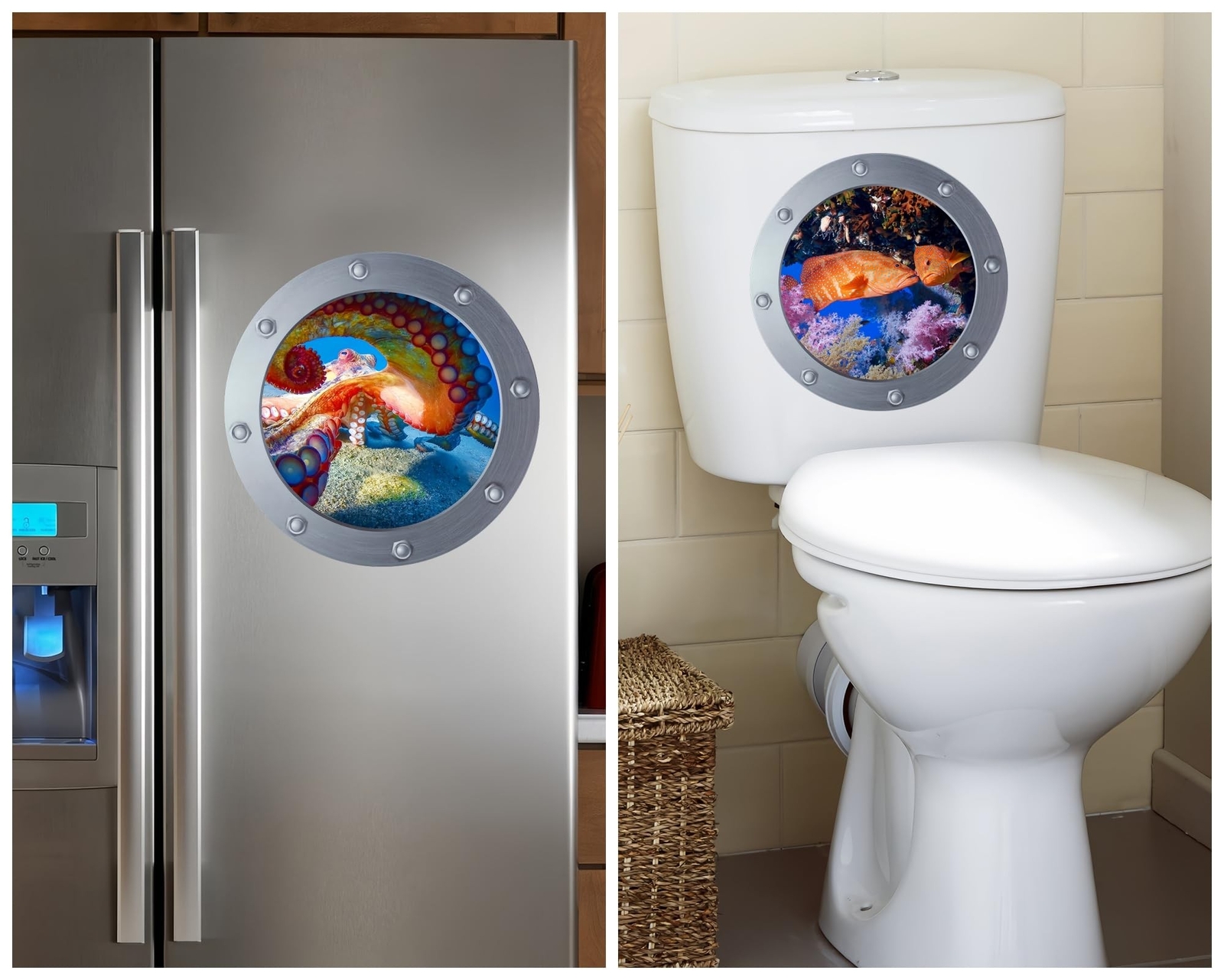 Ocean Animal Wall Decals 11 Inch Porthole Design Set for Nursery/Classroom- E…