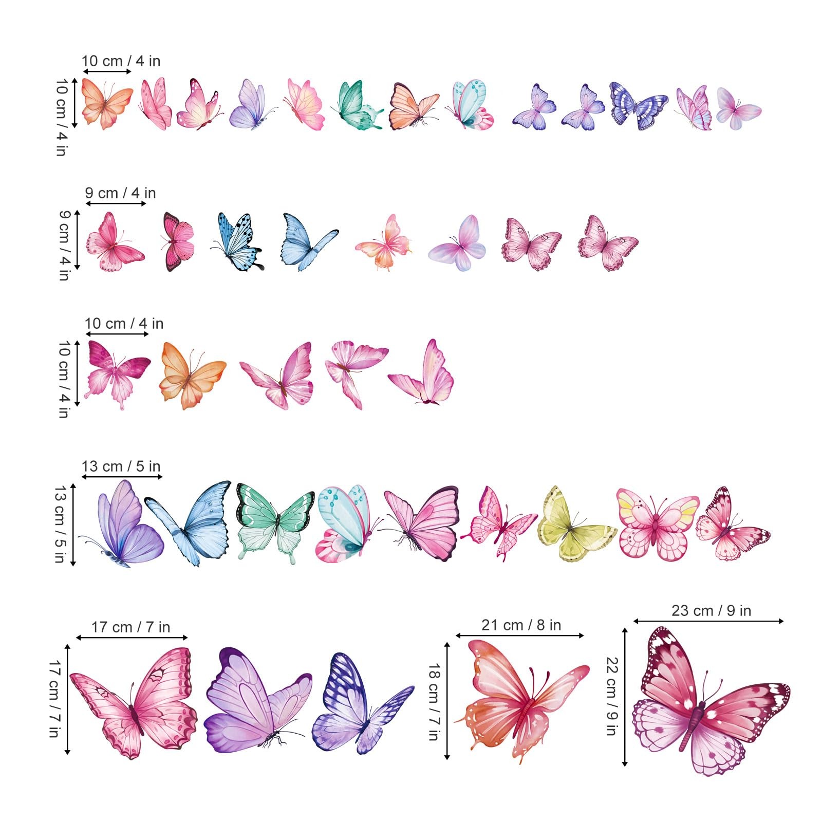 Watercolor Butterfly Wall Stickers Colorful Butterflies Peel and Stick Wall A…