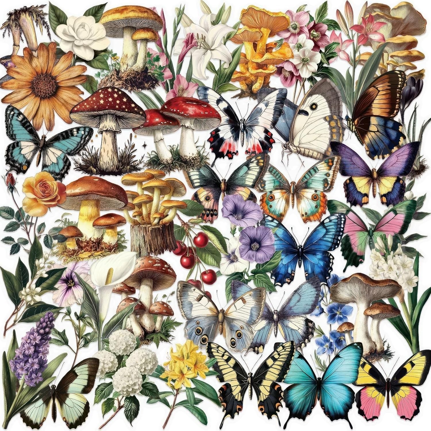 50 Pcs Colorful Butterfly Stickers, Aesthetic Retro Decals Transparent PET Wa…