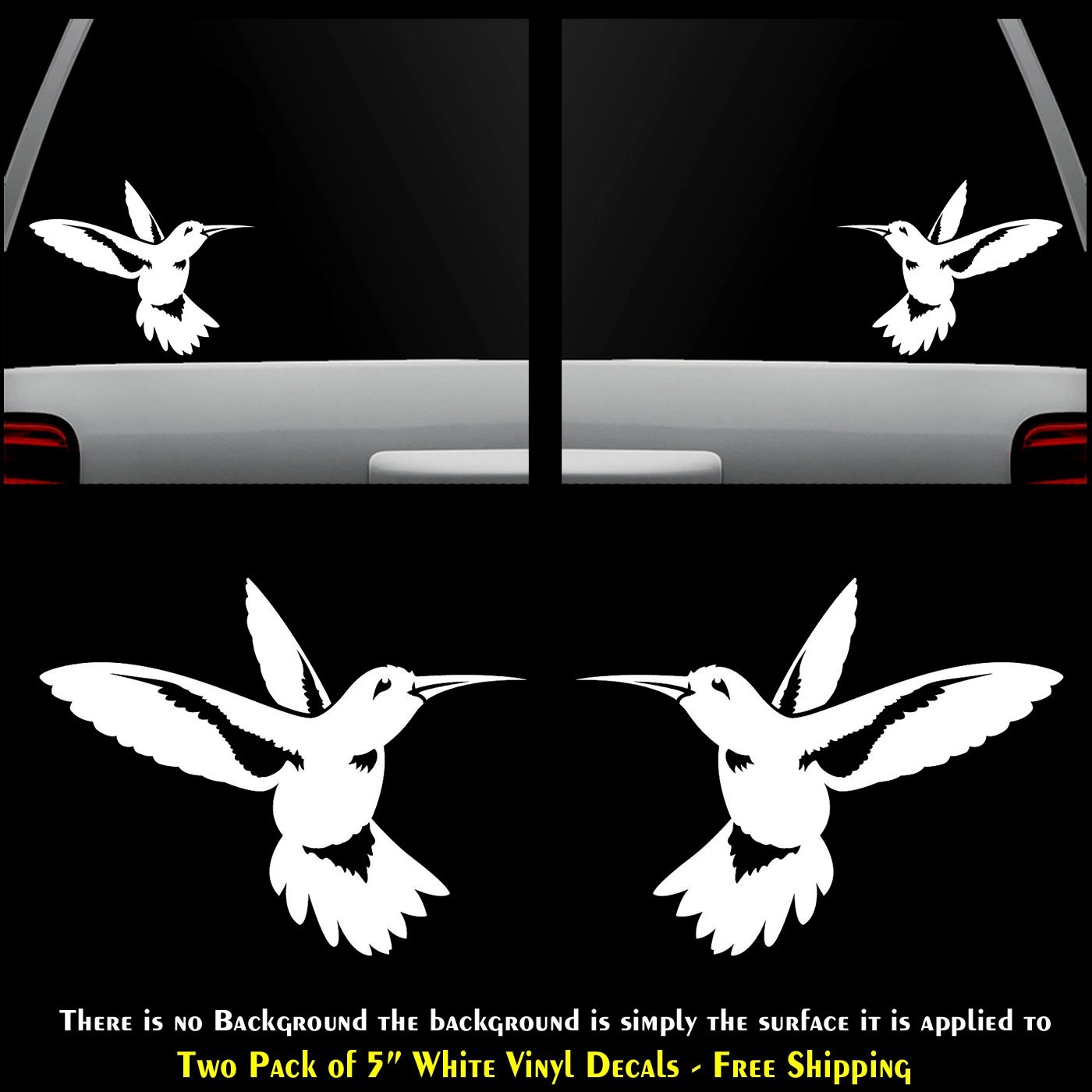 Hummingbird Two 5" White Vinyl Decals Vehicle Window Any Flat Surface
