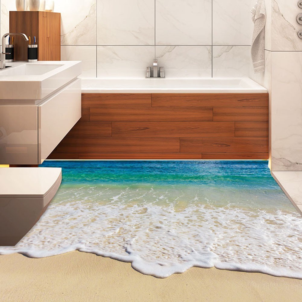 Floor Stickers None PVC 90*58 Cm Sea Stickers Wall Print Decal Waves 1set