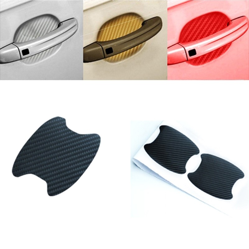 4pcs 3D Carbon Fiber Car Door Handle Stickers Anti Scratch Proof Cover Protector
