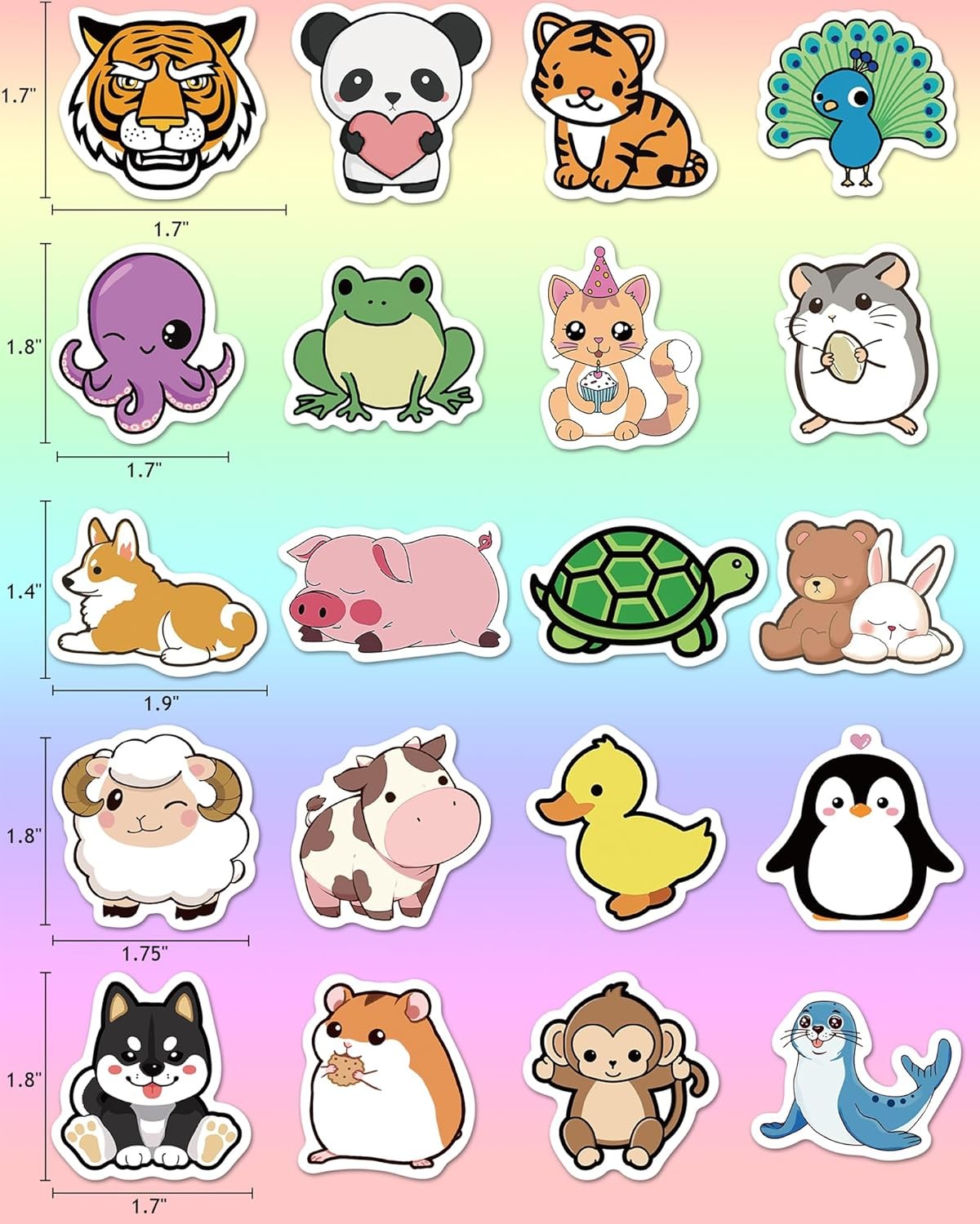 100 Pcs Animal Stickers for Kids, Cute Water Bottle Stickers for Kids Waterproof