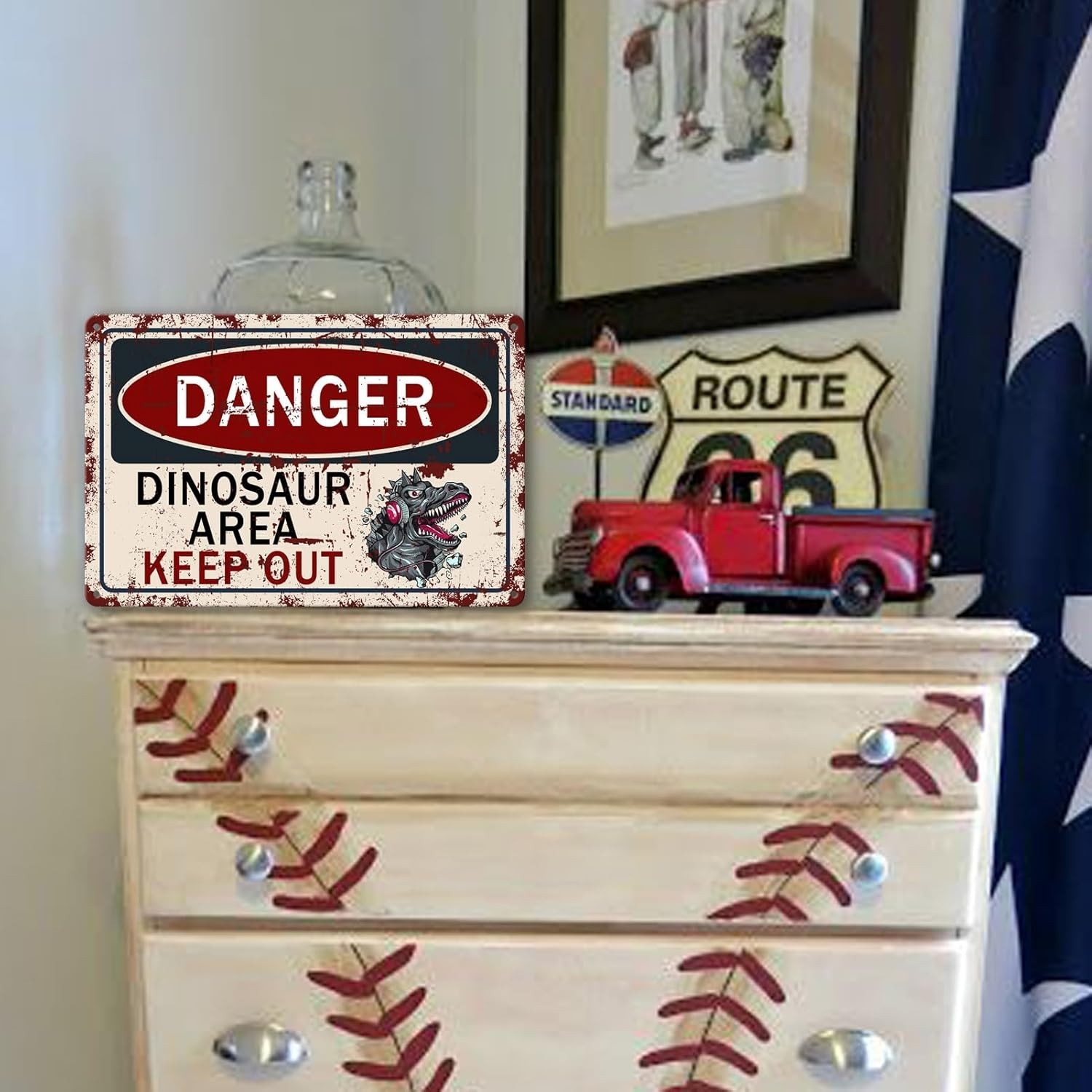 Eco-Friendly 8×12 Inch Dinosaur Metal Tin Sign – Fun Wall Decor for All Spaces