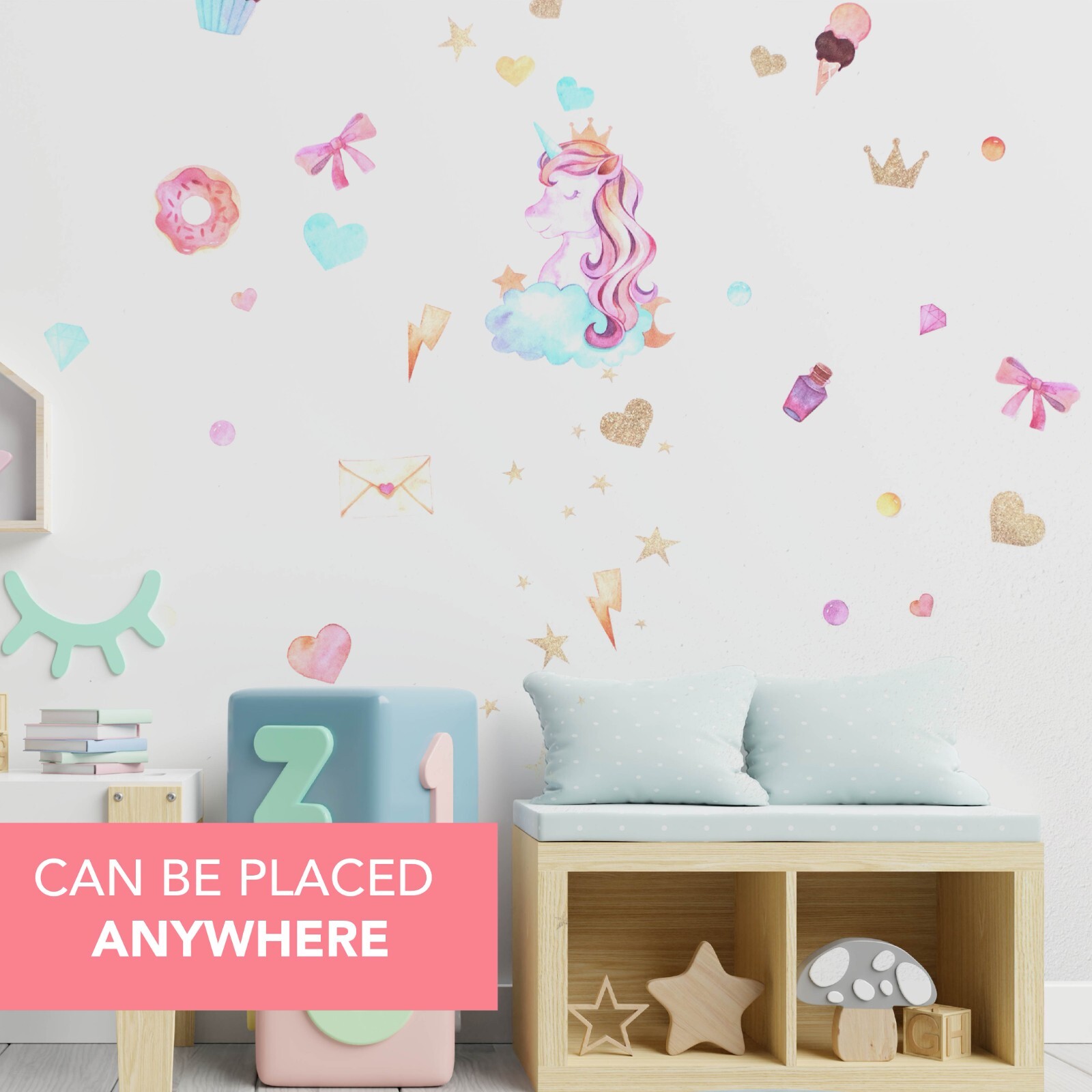 Unicorn Wall Art Decals Gift Girls Kids Room Décor Stickers Bedroom 48pc
