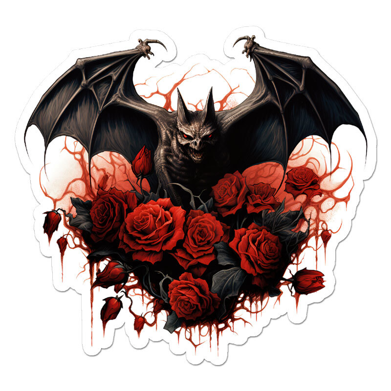 Scary Gothic Bat Roses, Vinyl Decal Sticker, Indoor Outdoor, 3 Sizes, #11203
