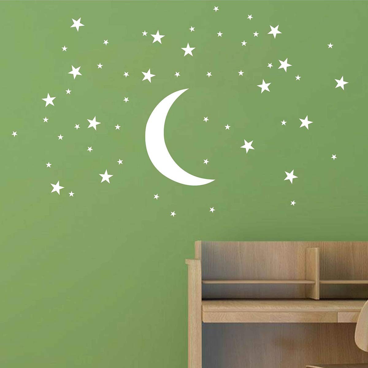 50 Stars and Large Moon Wall Stickers for Room Creative White Stars Baby Wall…