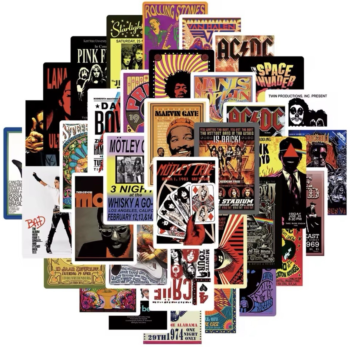 Music Style Stickers 50pk Fun Cool Classic Singers Stickers Musical Artwork Fun