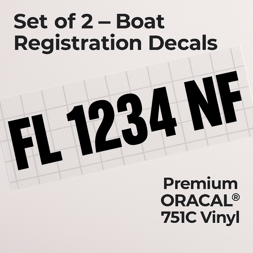 Boat Registration Numbers Decals – Custom ORACAL 751C Vinyl – Right & Left Set