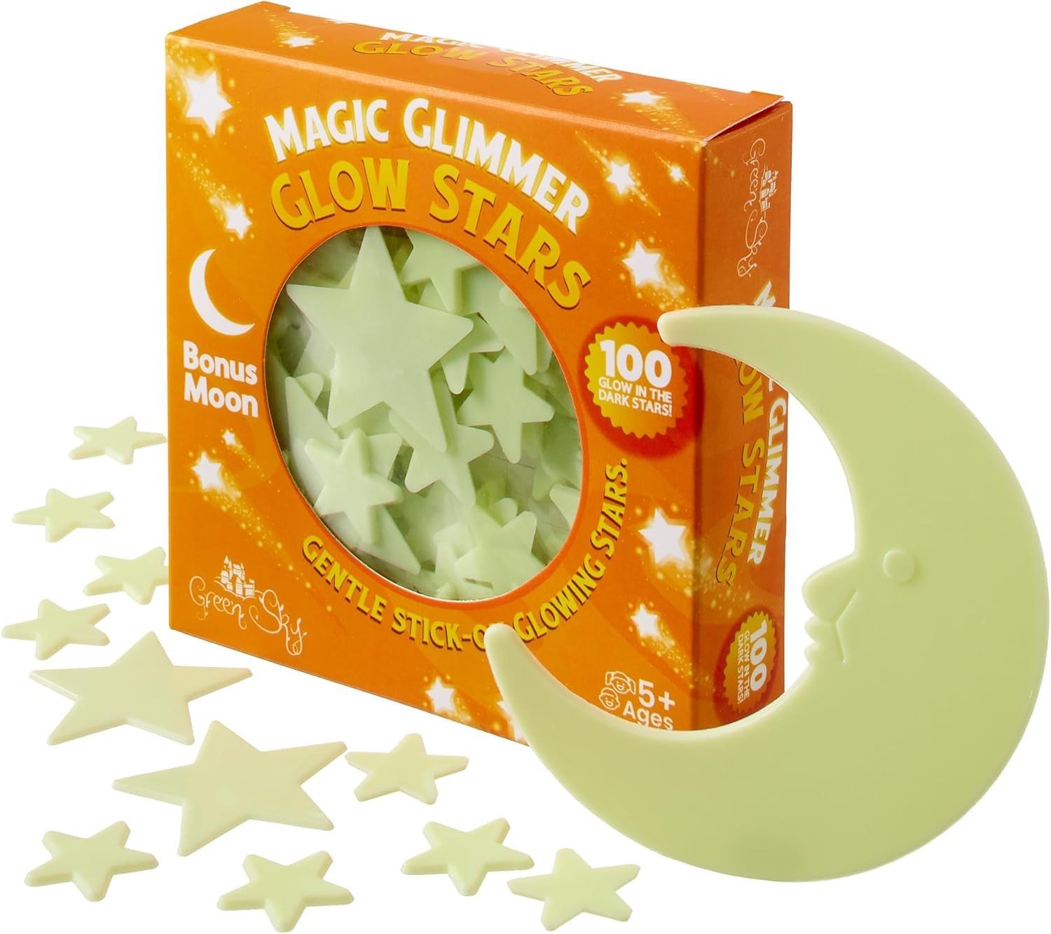 Deluxe Glow Stars; Glow in the Dark Stars for Room Decor, Include Bonus Moon (10