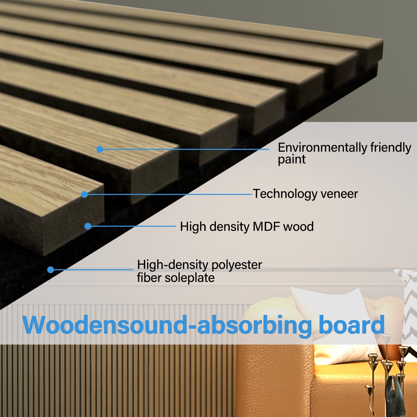 Wood Slat Wall Panels 4 Pack 3D Fluted Decor for Living Room Bedroom Office