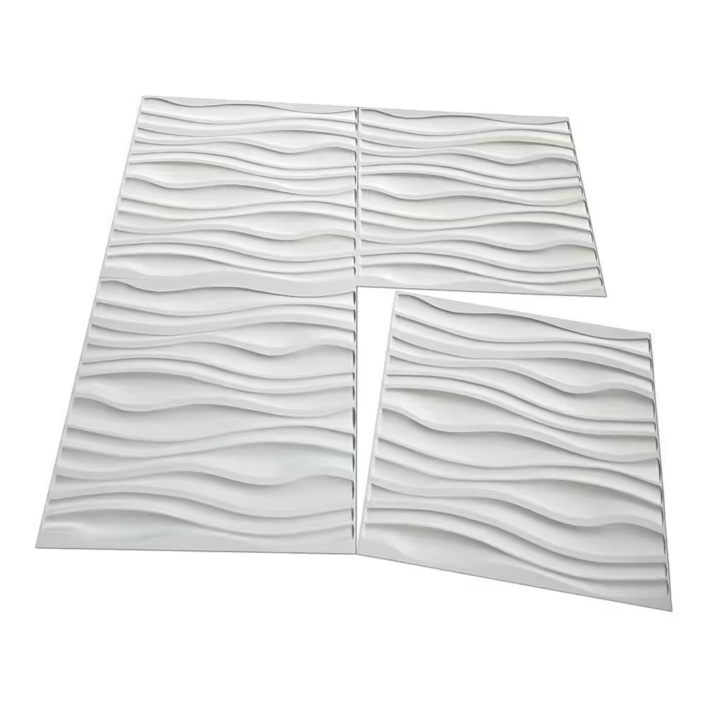 19.7 In. X 19.7 In. Decorative PVC 3D Wall Panels Wavy Wall Design (12-Pack)