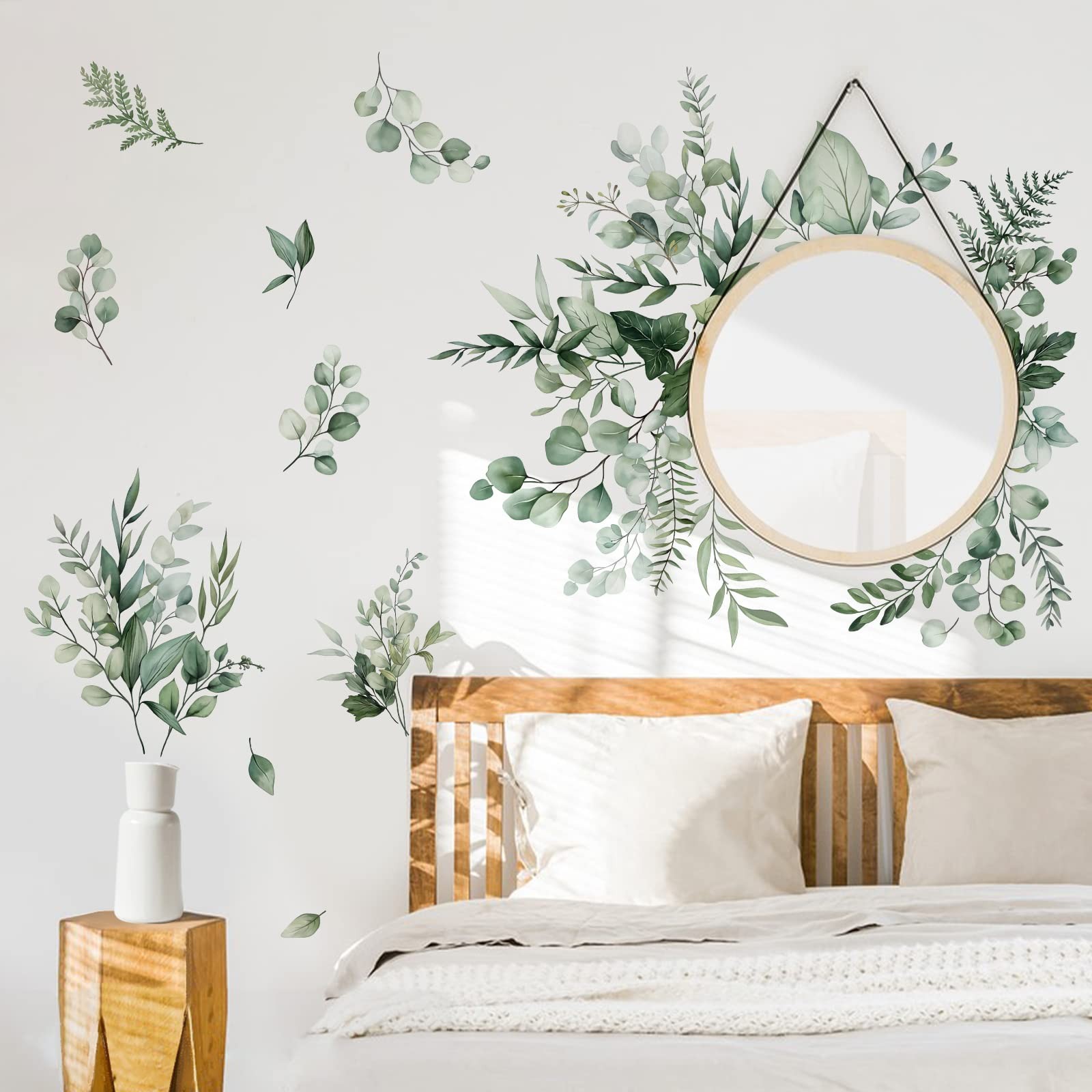 decalmile Botanical Green Leaves Wall Stickers Eucalyptus Leaf Plants Wall Art D