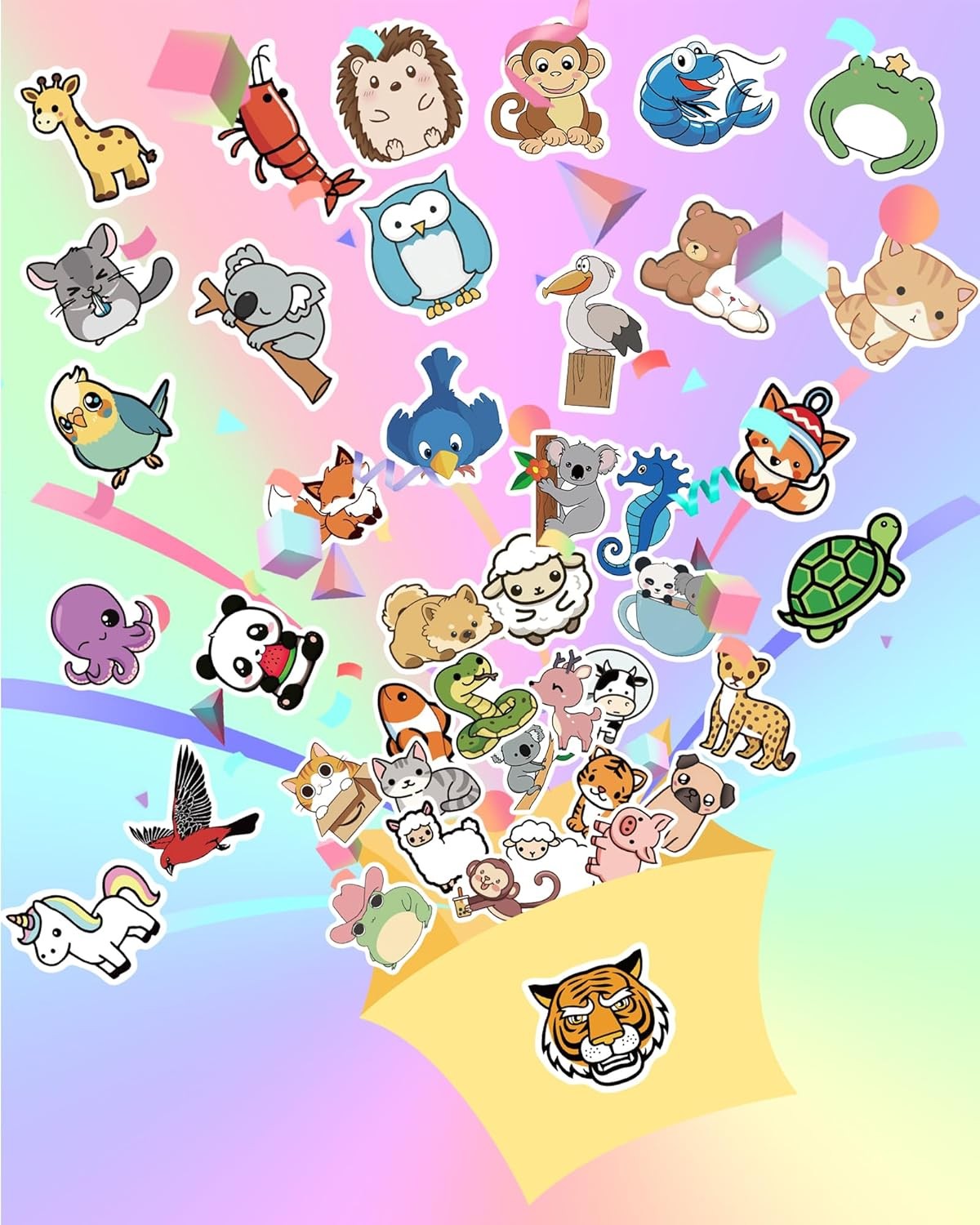 100 Pcs Animal Stickers for Kids, Cute Water Bottle Stickers for Kids Waterproof