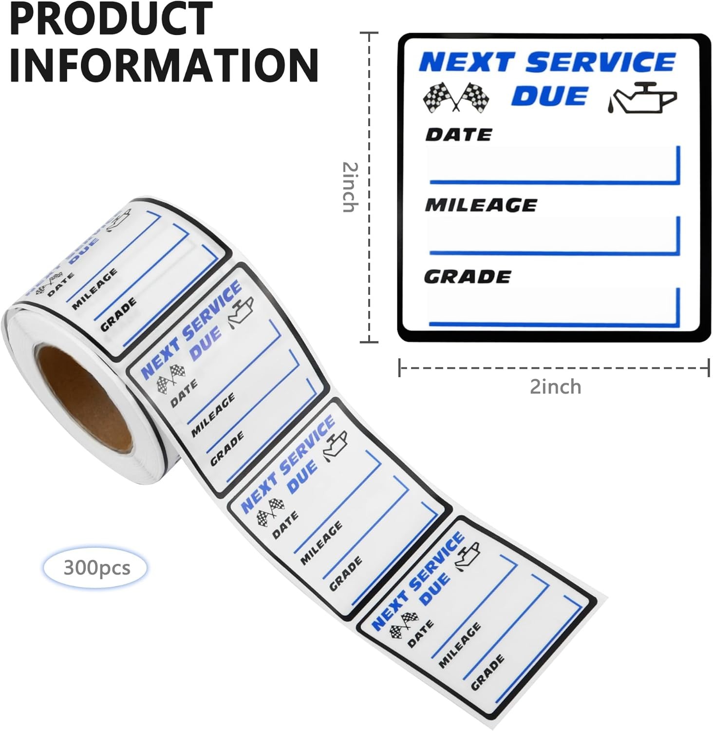 300PCS Car Oil Change Stickers for Windshield, Next Service Due Sticker,2"x2"